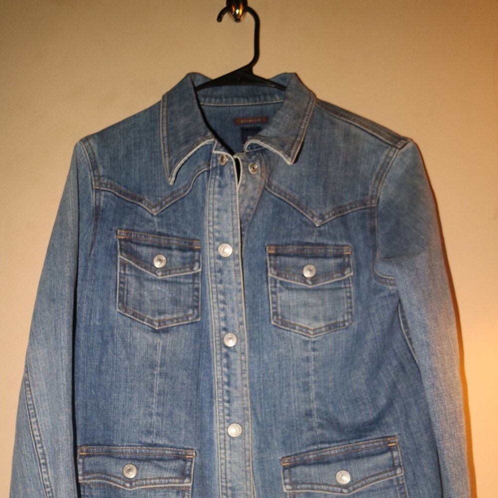 GAP STRETCH WOMENS BLUE DENIM JEAN JACKET COAT